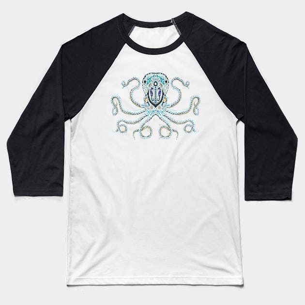 Octopus Sugar Skull Baseball T-Shirt by LVBart